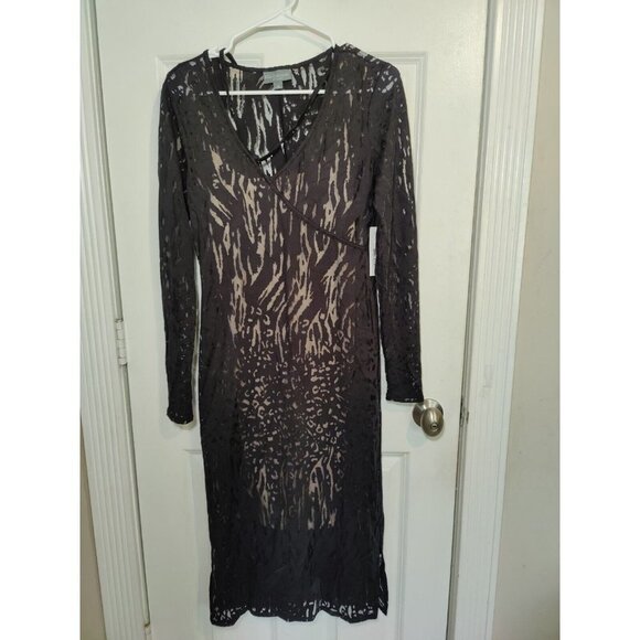 Black Lace Sexy Long Sleeve Animal Print Bodycon Midi Dress Bold Elements M NWT - Picture 7 of 13